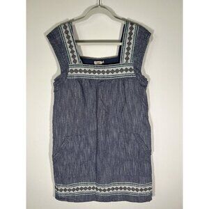 Faherty chambray sleeveless shift mini dress embroidered sz M boho preppy
